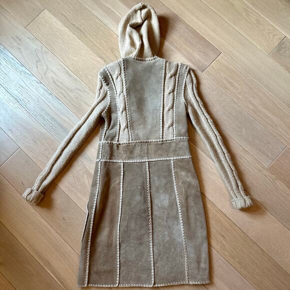 Luciano Abitboul Long Sweater Jacket Boho Leather Wool - Picture 6 of 12